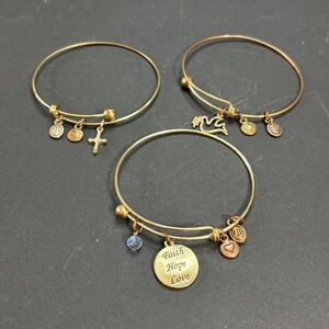 BRIGHTON Set of 3 Gold Tone Bangle Bracelet Hope Faith Love Dove Cross